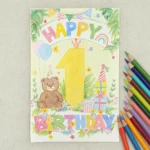 1st Bear Birthday Card, 1 Year Old Birthday Handmade Gift Idea