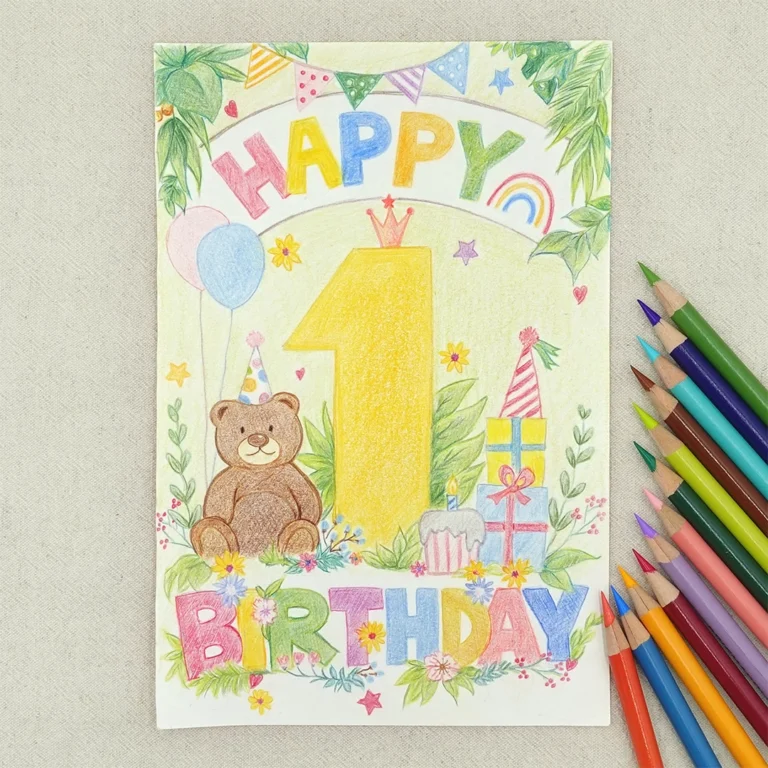 Read more about the article 1st Bear Birthday Card, 1 Year Old Birthday Handmade Gift Idea
