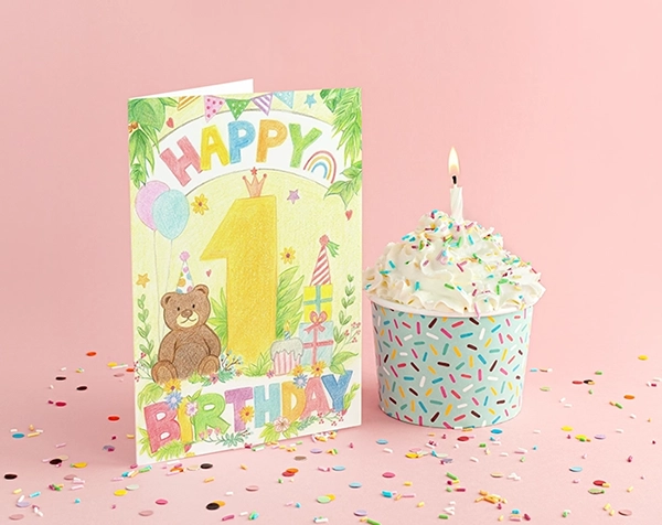 1st Bear Birthday Card, 1 Year Old Birthday Handmade Gift Idea