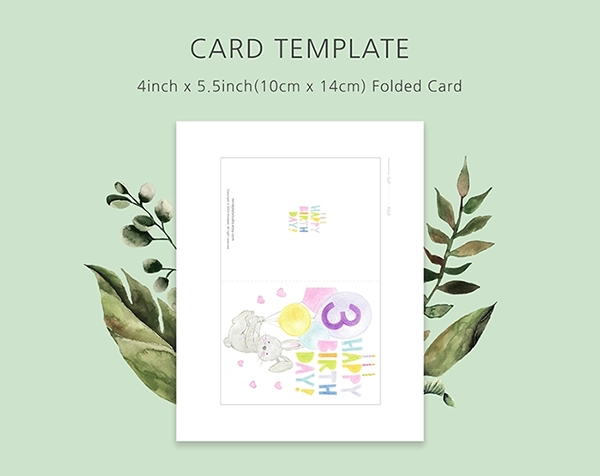 3rd Bunny Birthday Card, Cute 3 Year Old Birthday Card with Flying Baby Rabbit