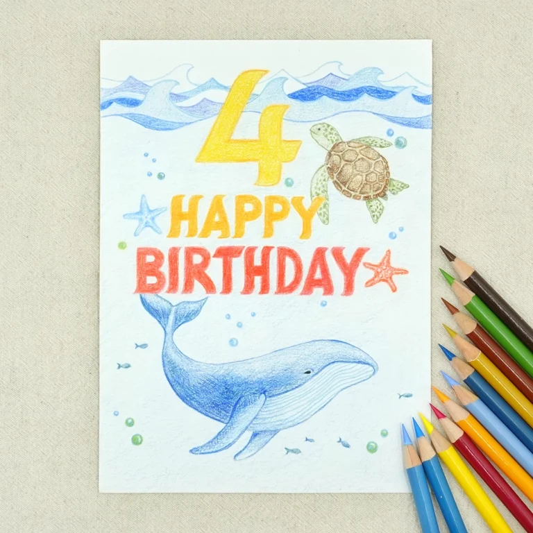 Read more about the article 4th Whale Birthday Card Idea, 4 Year Old Birthday Card with Sea Friends