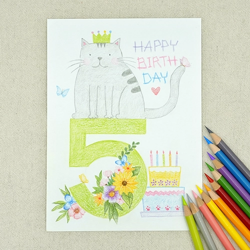 Cute Cat 5th Birthday Card Ideas, 5 Year Old Greeting Card for Kids