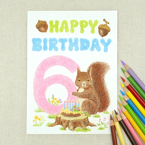 Adorable Squirrel 6th Birthday Card Ideas, Blissful 6 Year Old Greeting Card