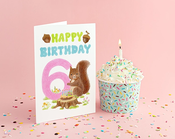 Adorable Squirrel 6th Birthday Card Ideas, Blissful 6 Year Old Greeting Card